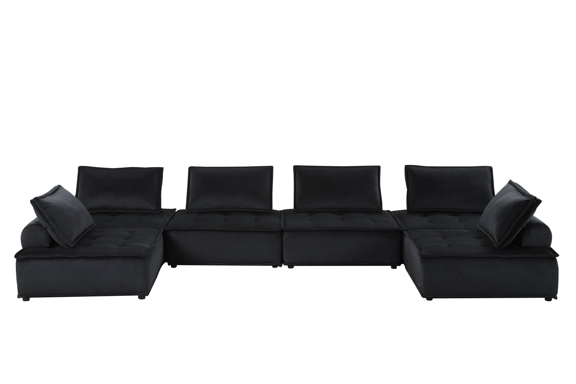 Anna - Velvet 6 Seater U-Shape Modular Sectional Sofa - Black - Image 5
