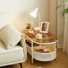 Movable Oval Metal Glass Coffee Table With Storage - White - Image 4