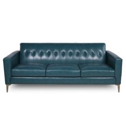 Mid-Century Tufted Leather Sofa - Turquoise