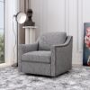 360 Degree Swivel Armchair Cotton Linen Skin - Friendly Fabric Ergonomic Design Brass Nail Decorative Armchair Living Room Chairs Bedroom Chairs Living Room Chairs Black Legs Suitable For Indoor Homes - Gray - Image 2