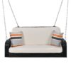 PE Wicker Porch Swing, 2 Seater Hanging Bench With Chains, Patio Furniture Swing For Backyard Garden Poolside - Black / Beige - Image 9