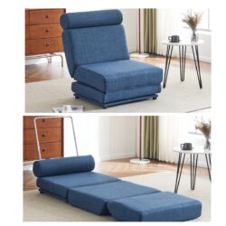 Single Sofa Chair Foldable Single Sofa Bed With Pillow, Portable Foldable Sofa Bed, Leisure Sofa Chair, Easy To Store, Made Of Breathable And Wearable Linen - Blue