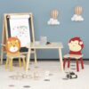 Kids Table And 2 Chairs Set, 3 Pieces Toddler Table And Chair Set, Wooden Activity Play Table Set (Lion&Monkey) - Natural - Image 8