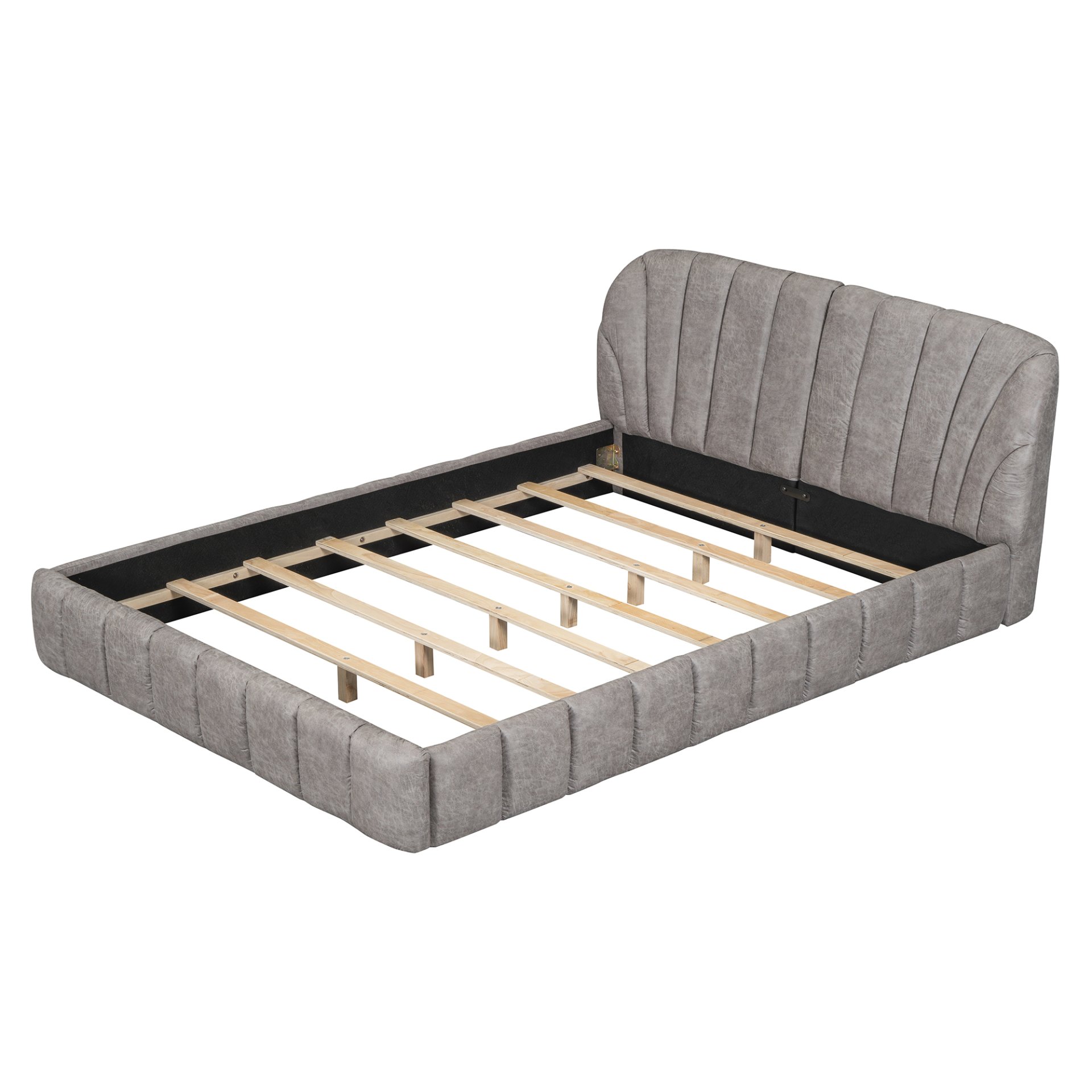 Queen Size Upholstered Platform Bed, Polyester - Gray - Image 6