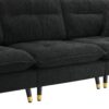 L Shaped Convertible Sectional Sofa 4 Seat Tufted Couch Set With Two Tone Adjust Legs Cloud Movable Ottoman - Black - Image 11