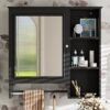 Wall Mounted Bathroom Storage Cabinet, Medicine Cabinets With Large Mirror Door, Adjustable Shelves And Three Open Storage Levels(Not Include Bathroom Vanity) - Black - Image 9