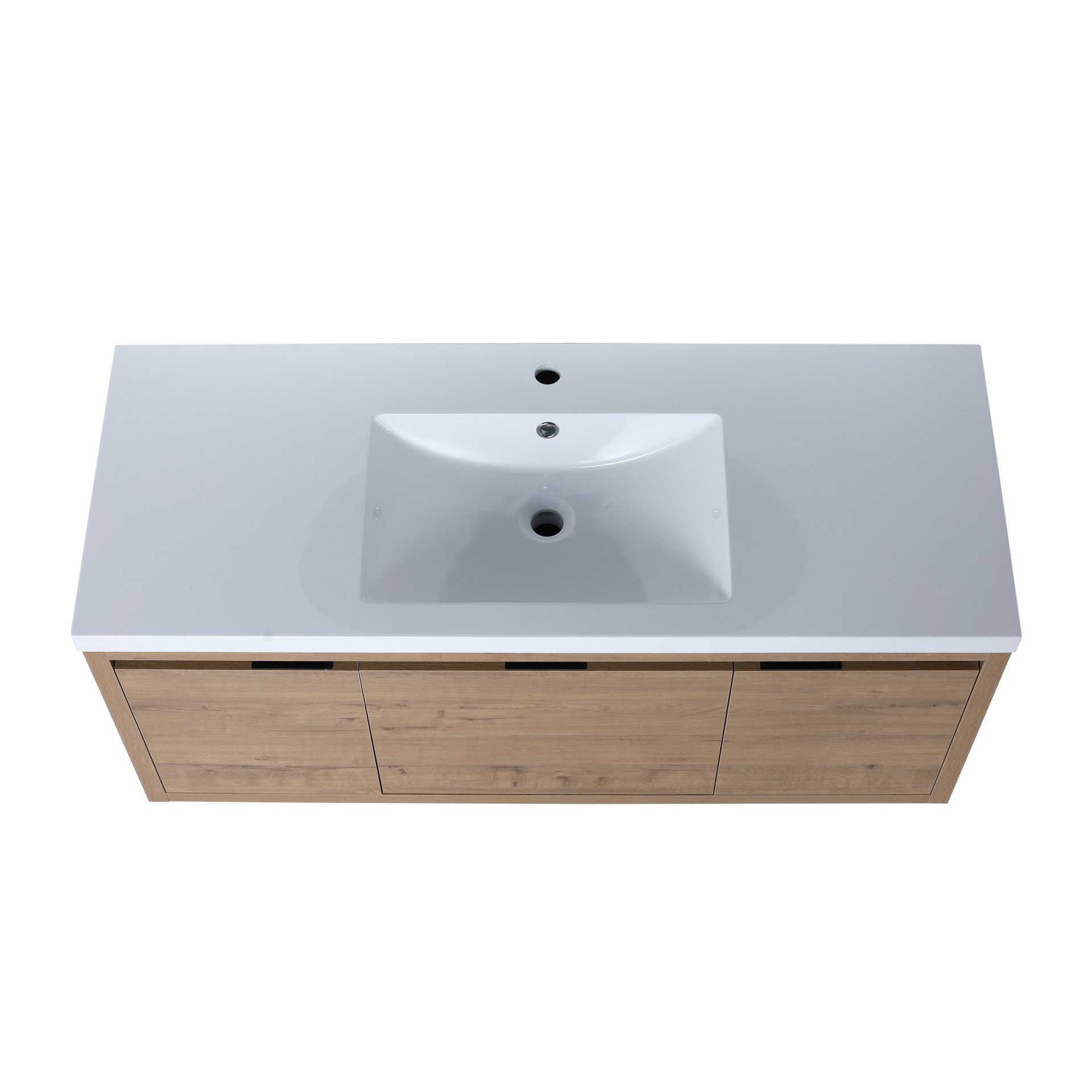 Modern Floating Bathroom Vanity Cabinet With Resin Sink Soft Close Doors And Drawer - Imitative Oak - Image 12