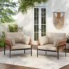 Lounge Chairs With Cushions / Wood Tone Rope Accents, Iron And Rattan (Set of 2) - Beige / Natural - Image 4