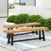 Cloud - Outdoor Bench With Acacia Wood Frame And Slat Panel Design (Set of 2) - Sandblast Teak / Black - Image 5