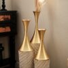 Floor Metal Vase Modern Style Decoration Home Woven Pattern Metal Vase 3 Piece Set Gorgeous Home Decoration Large Glazed Metal Vase - Champagne - Image 16