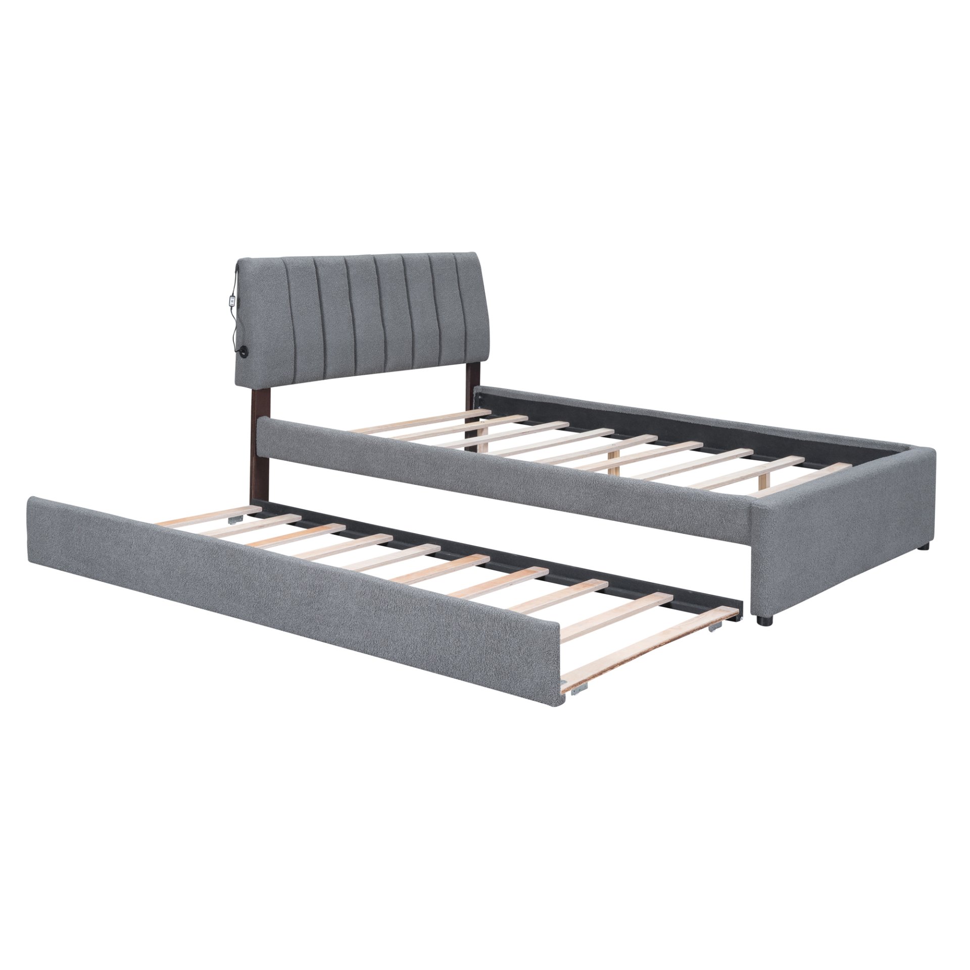 Full Size Upholstered Platform Bed With Twin Size Trundle - Gray - Image 7