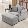 Modern Style Single Sofa Sofa Couch With Storage Space, A Movable Ottoman, Two USB Ports, Two Cup Holders, A Phone Holder For Living Room - Gray - Image 5