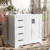 36" Bathroom Vanity With Sink, Soft Close Doors, Adjustable Shelf & 3 Drawers - White - Image 5
