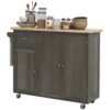 Homcom - Triple-Cabinet Rolling Kitchen Island On Wheels, Kitchen Cart With Storage Shelf Adjustment, Rolling Utility Cart With Wood Top, Towel Rack, Big Drawer - Distressed Brown - Image 10