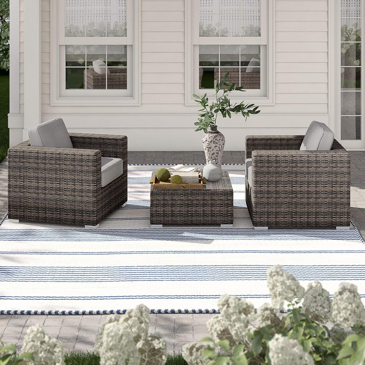 3 Piece Patio Sofa Set, Resort Grade Outdoor Seating With Cushioned Comfort - Brown - Image 2