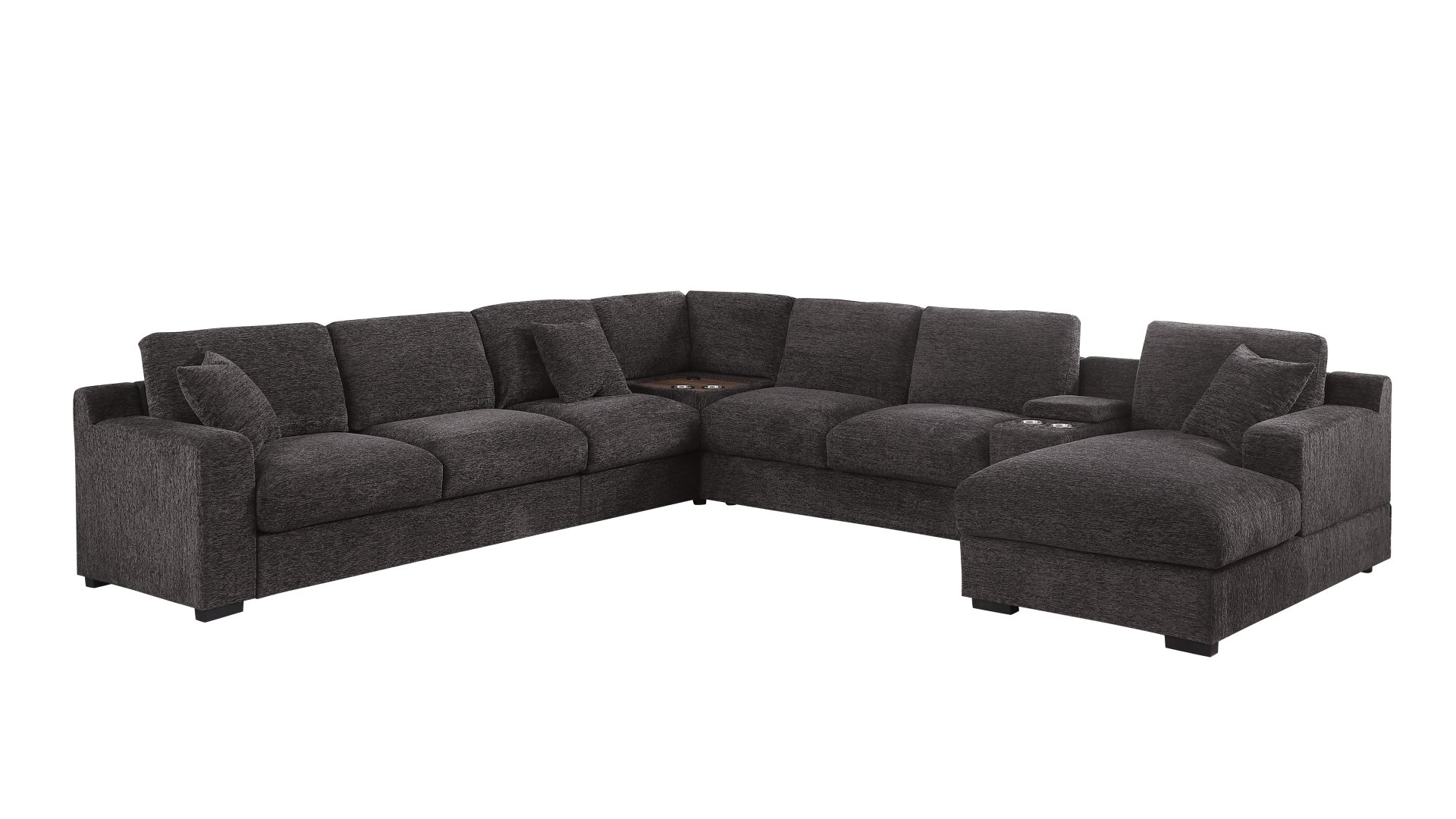 Celine - Chenille Fabric Corner Sectional Sofa With Right Facing Chaise, Cupholders, And Charging Ports - Gray - Image 5