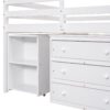 Full Loft Low Study Bed With Cabinet, Shelves And Rolling Portable Desk, Multiple Functions - White - Image 6