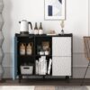 Modern Sideboard Buffet Cabinet With Red Doors And Unique Panel Styling - Black - Image 7