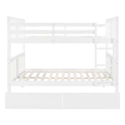 Full Over Full Bunk Bed With Drawers And Ladder For Bedroom - White