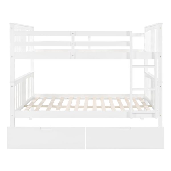 Full Over Full Bunk Bed With Drawers And Ladder For Bedroom - White