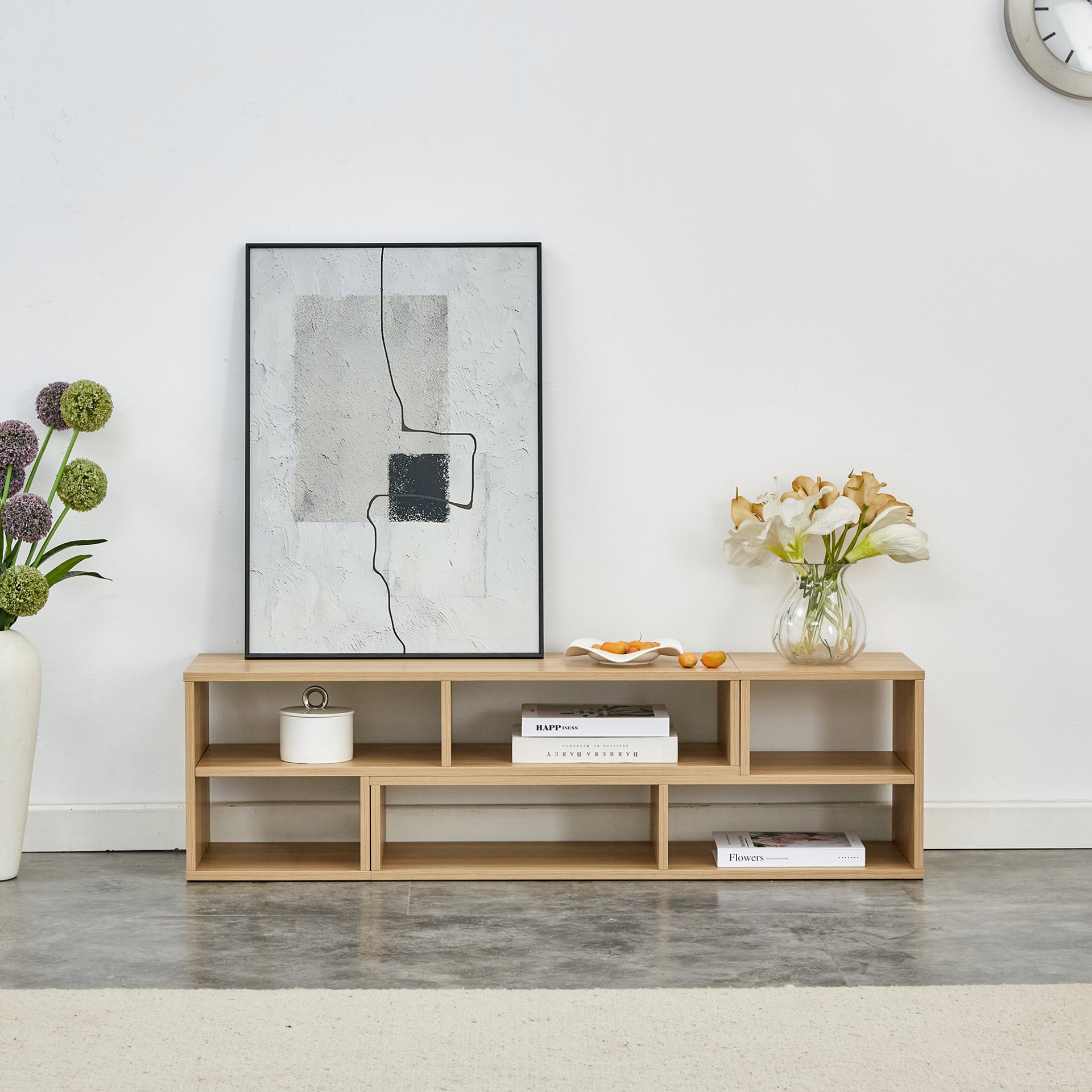 2 Piece Cube TV Stand And L Shaped Entertainment Center With Open Storage And 2 Shelves - Burly Wood - Image 4