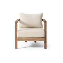 Outdoor Acacia Wood Patio Club Chair, Patio Furniture, Waterproof Thick Cushion Deep Seating For Porch, Weight Capacity 400Lbs - Brown Wash / Beige