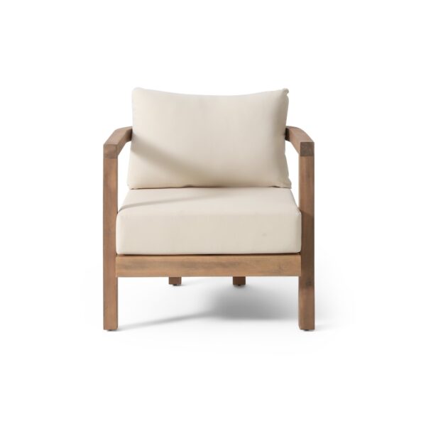 Outdoor Acacia Wood Patio Club Chair, Patio Furniture, Waterproof Thick Cushion Deep Seating For Porch, Weight Capacity 400Lbs - Brown Wash / Beige