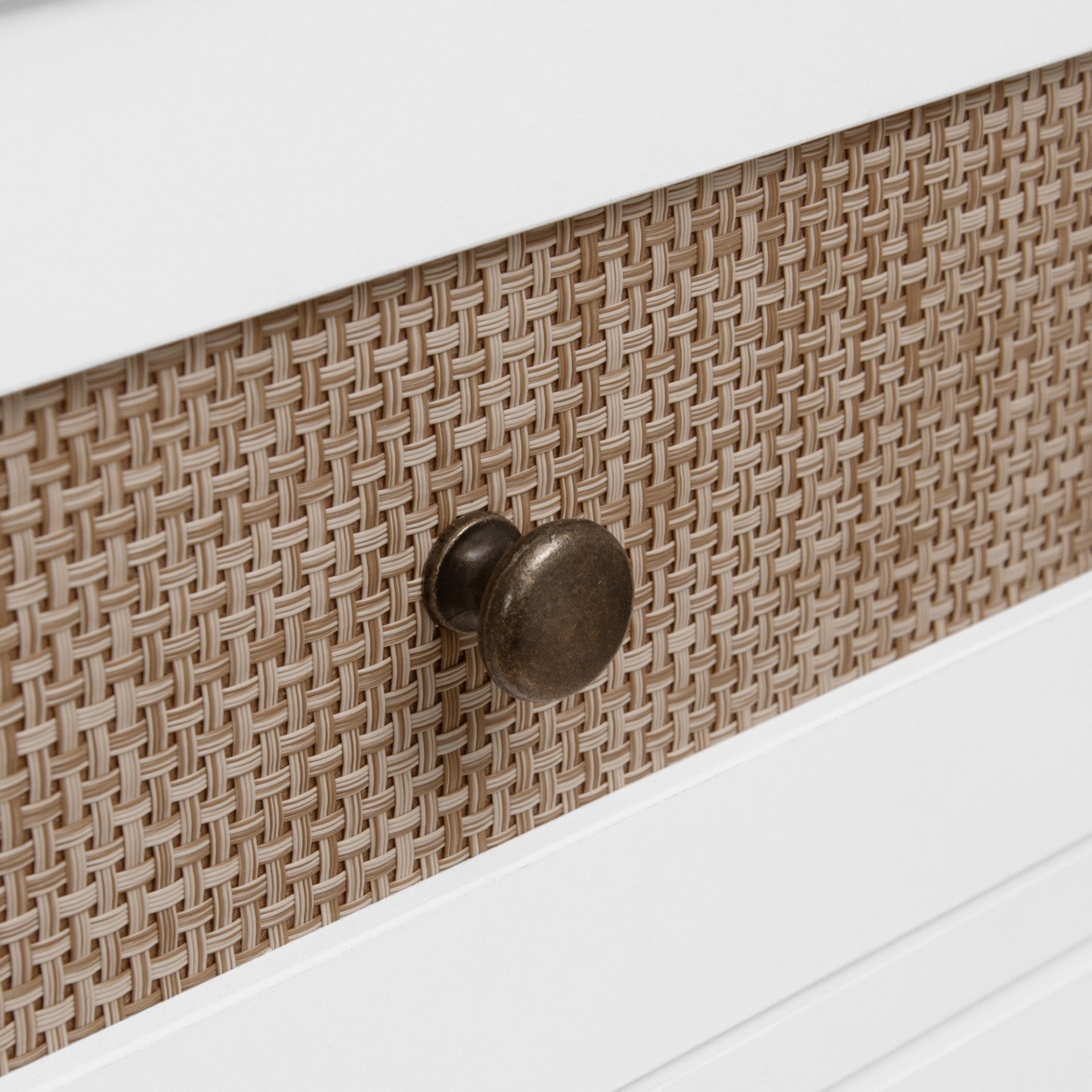 Wardrobe With 3 Drawers High Wardrobe Armoire With Rattan For Living Room Organizer - White - Image 21