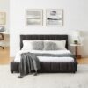 Modern Upholstered Queen Size Bed Frame With Storage Drawer - Dark Gray - Image 8