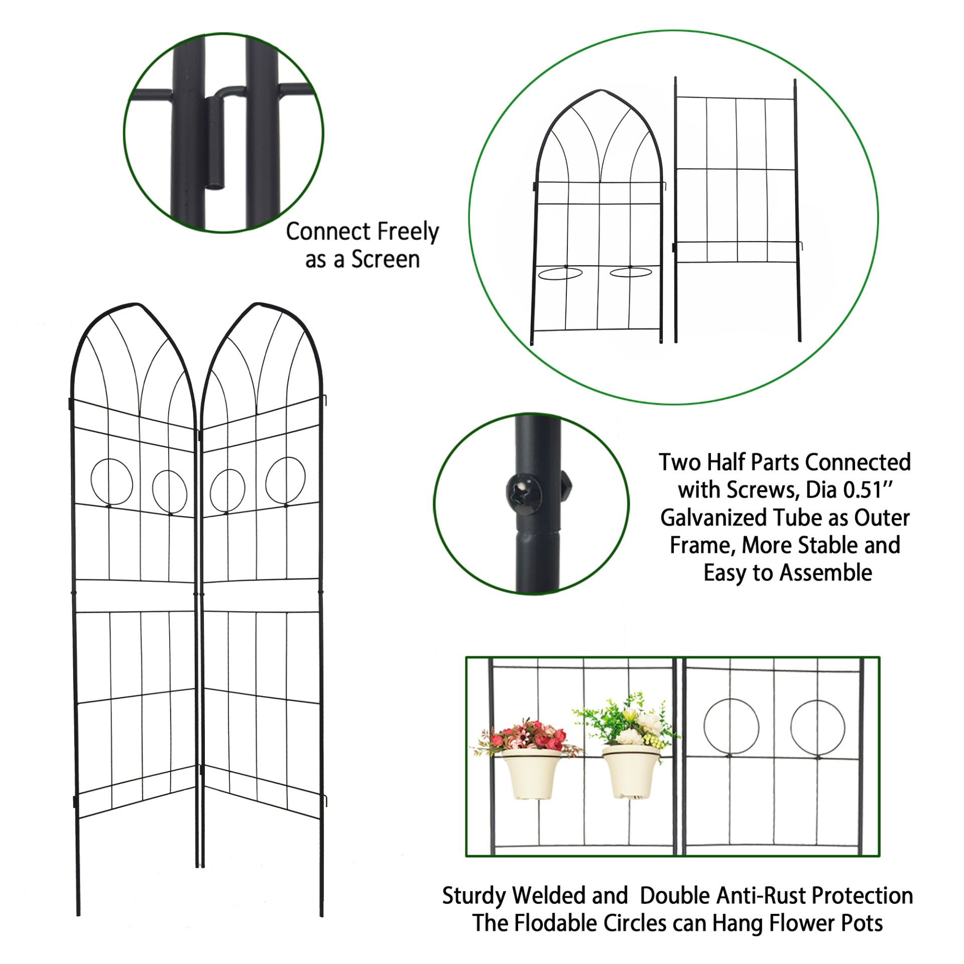 2 Pack Metal Garden Trellis Rustproof Trellis For Climbing Plant Outdoor Flower Support - Black - Image 17