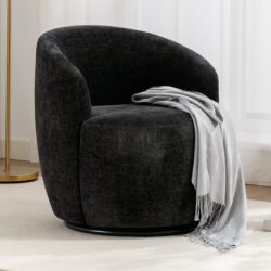 Chenille Fabric Swivel Accent Armchair Barrel Chair With Black Powder Coating Metal Ring - Black