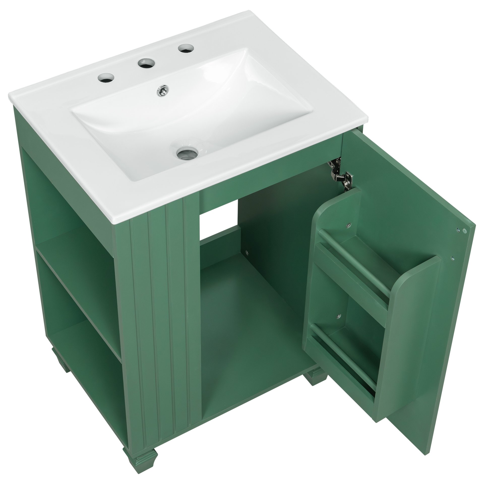 Classic Retro 24" Bathroom Vanity With Sink, Door Shelf, Side Open Storage Frame - Green - Image 18
