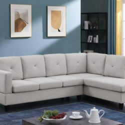 Santiago - Linen Sectional Sofa With Right Facing Chaise - Light Gray