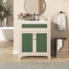 Bathroom Vanity Cabinet With Ceramic Sink Combo Set, Frame Modern Bathroom Storage Cabinet With Height Adjustable Shelf - Beige / Green - Image 3