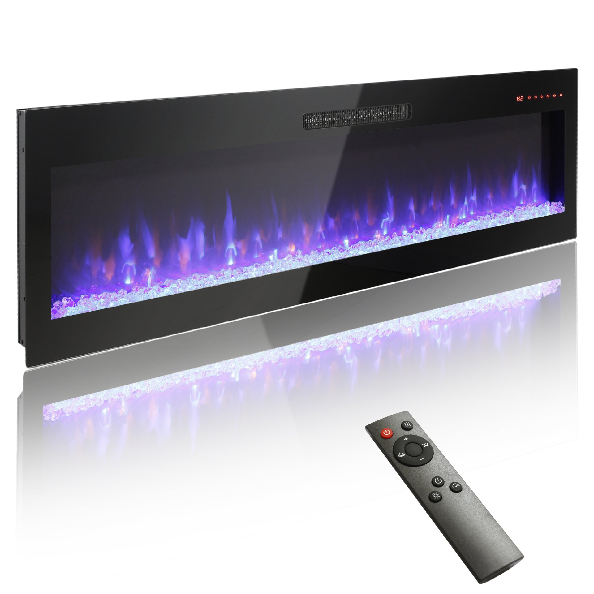 60" Electric Fireplace, Recessed And Wall Mounted Fireplace - Antique Black - Image 3