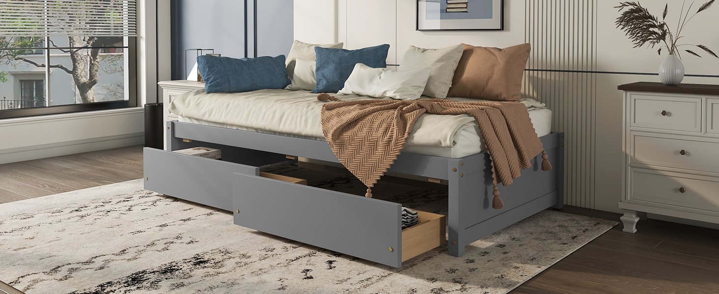 Twin Bed With 2 Drawers, No Box Spring Needed - Gray - Image 7
