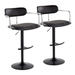 Demi - Contemporary Adjustable Height Barstool With Swivel With Rounded T Footrest (Set of 2) - Black / Chrome / Black