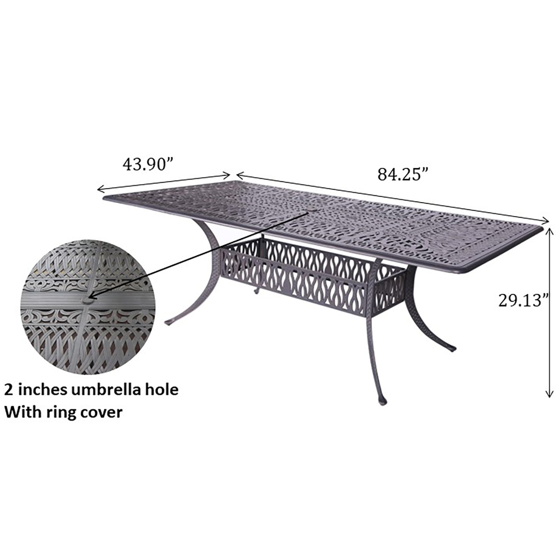 Rectangular 6 Person 84.25" Long Aluminum Dining Set With Cushions - Dark Gray / White - Image 2