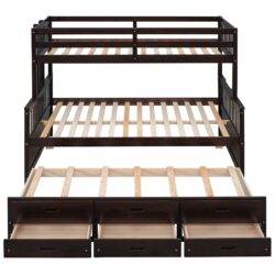 Twin Over Full Bunk Bed With Twin Size Trundle, With Drawers For Bedroom - Espresso