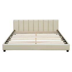 Queen & Twin Long Size Upholstered Platform Bed, Mother & Child Bed - Beige