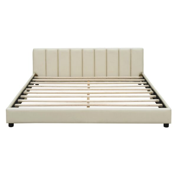 Queen & Twin Long Size Upholstered Platform Bed, Mother & Child Bed - Beige