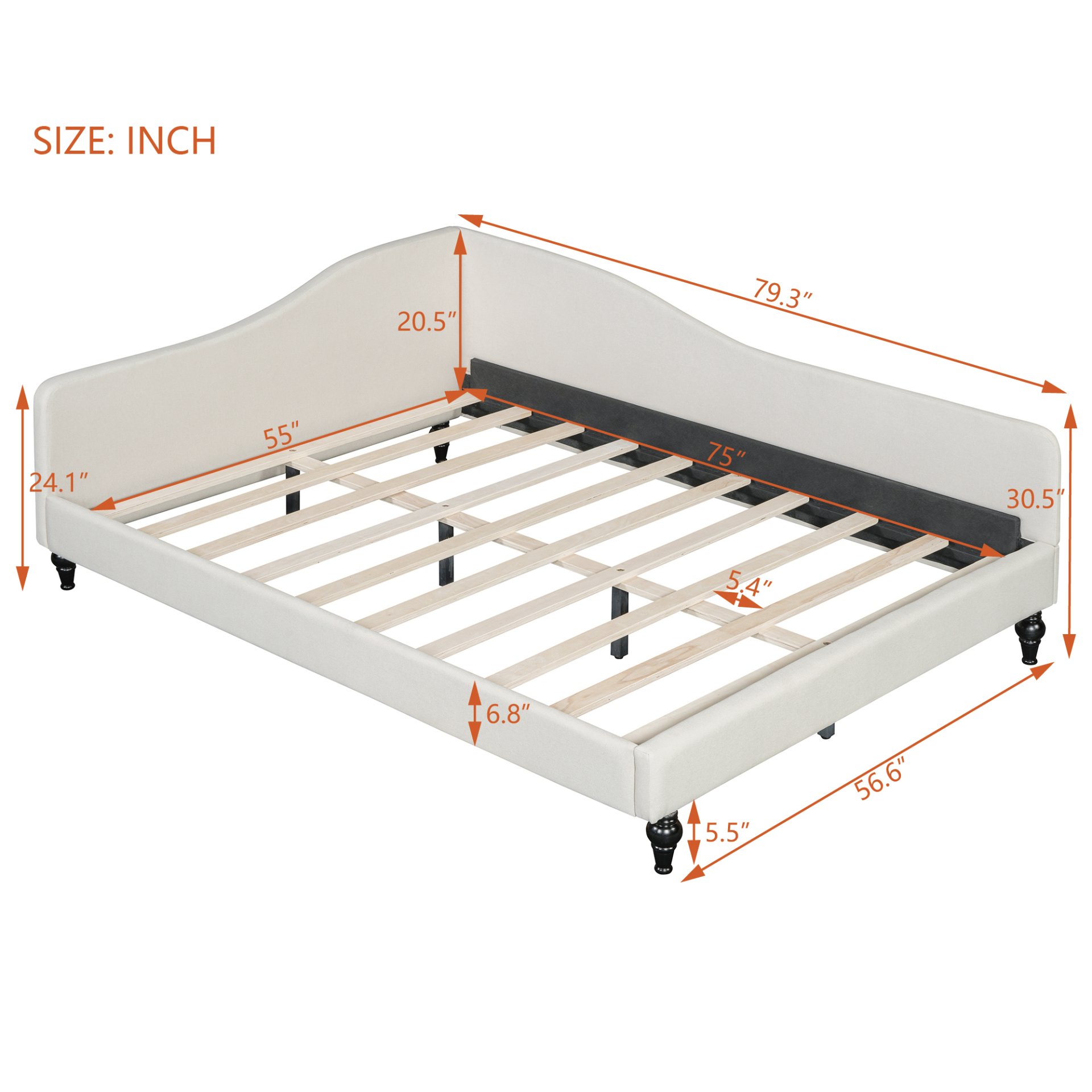 Full Size, Durable Construction Modern L Shaped Linen Daybed With Legs - Beige - Image 3