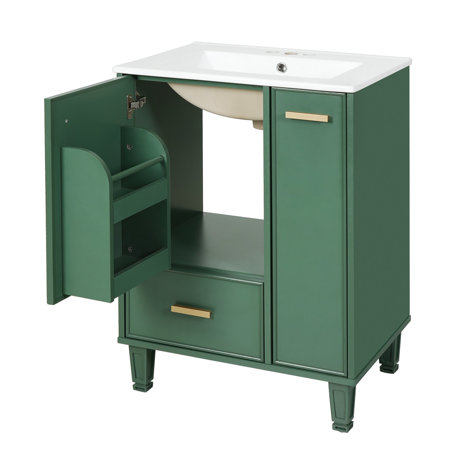 Solid Wood And 24" Bathroom Vanity With Sink, Deep Drawer, Door Shelf, 2 Tier Basket - Green - Image 16