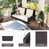 2 Person Wicker Hanging Porch Swing With Chains, Cushion, Pillow, Rattan Swing Bench For Garden, Backyard - Brown / Beige - Image 12