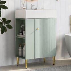 Bathroom Vanity, Combo Cabinet, Bathroom Storage Cabinet, Single Ceramic Sink, Left Side Storage - Green
