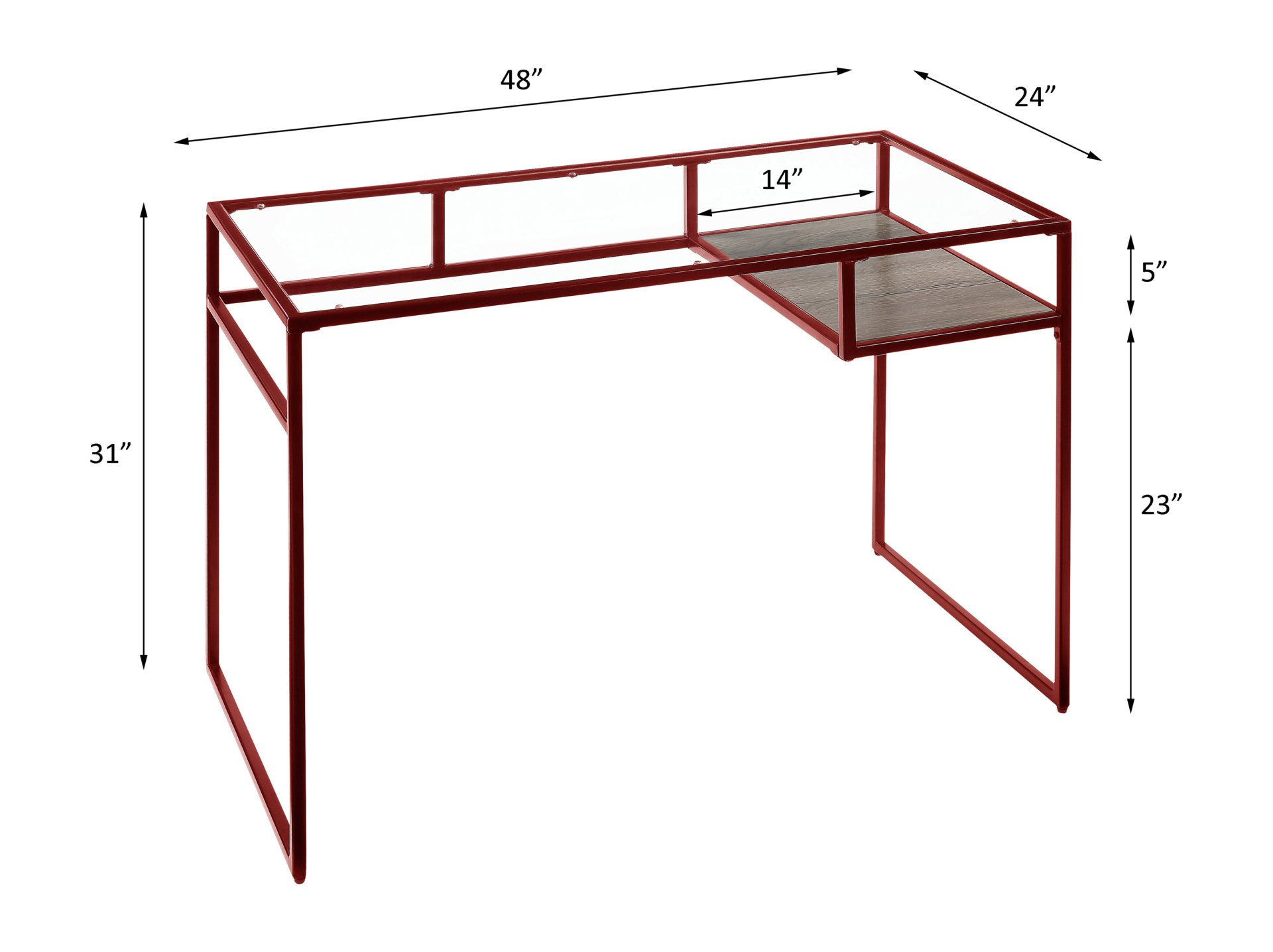 Yasin - Glass Top Writing Desk - Red - Image 2