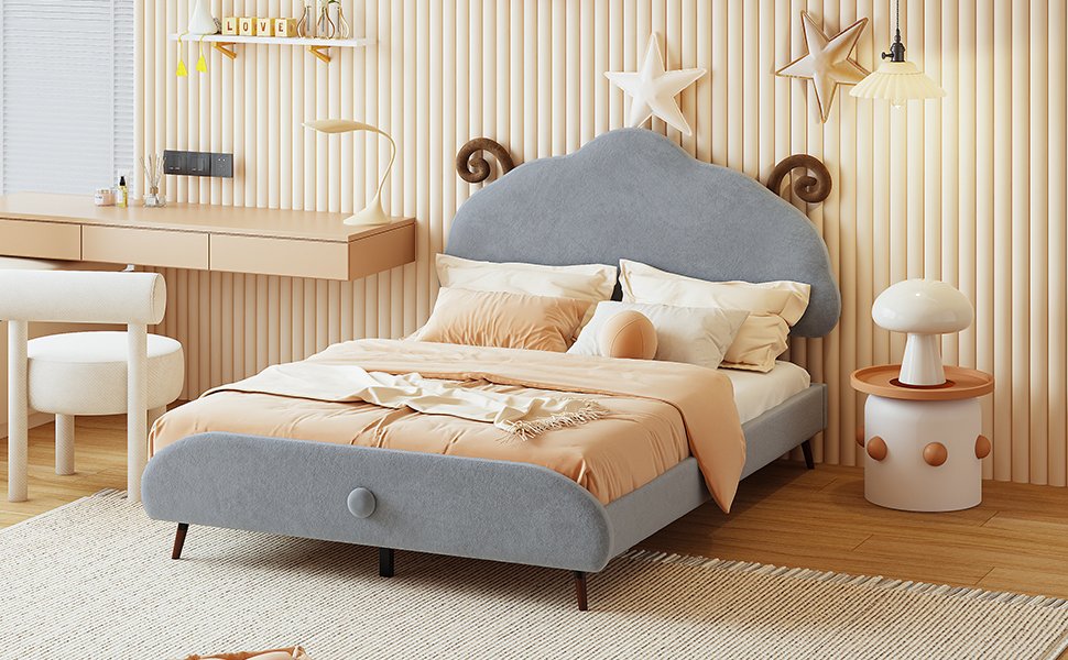 Full Size Upholstered Platform Bed With Sheep Shaped Headboard - Gray - Image 17