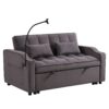 Modern Velvet Loveseat Futon Sofa W / Pullout Bed, Adjustable Reclining Backrest, Toss Pillows - Dark Gray - Image 10