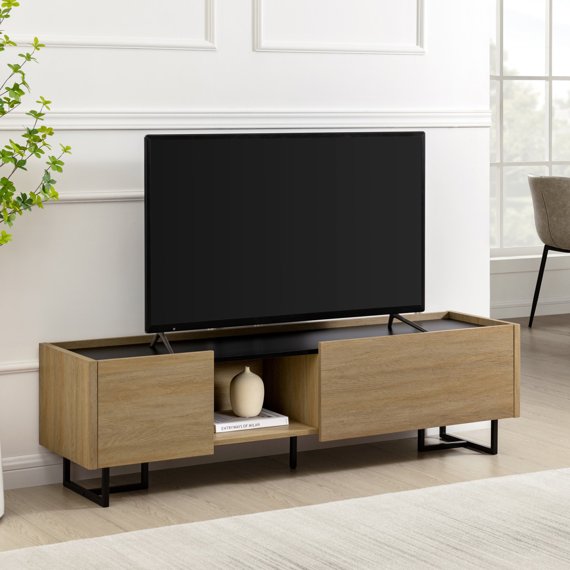 Contemporary Low Profile TV Stand For TVs Up To 65" - Coastal Oak - Image 4