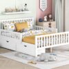 Full Size Platform Bed With Guardrails On Both Sides And 2 Storage Drawers - White - Image 10
